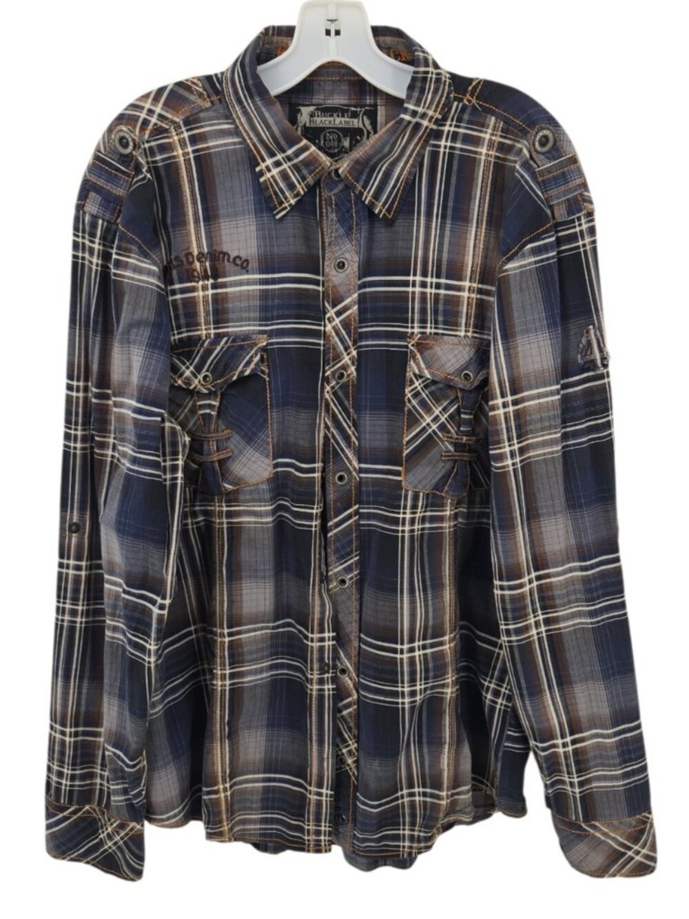 Buckle Black Label Mens XXL Snap Front Shirt Slim Fit Plaid 48 Western